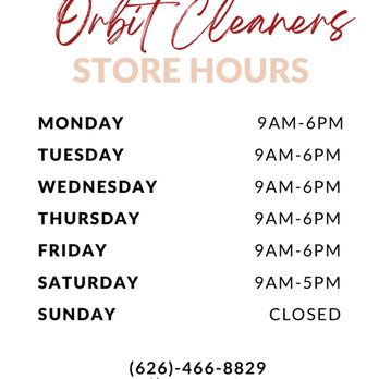 Orbit Cleaners - Store hours - Sewing & Alterations Near Me - Temple City, California Orbit Cleaners - Store hours - Sewing & Alterations Near Me - Temple City, California