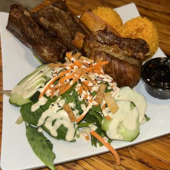 Guahan Grill - Fried pork ribs w/ green salad and red rice - Barbeque Near Me - Oceanside, California Guahan Grill - Fried pork ribs w/ green salad and red rice - Barbeque Near Me - Oceanside, California