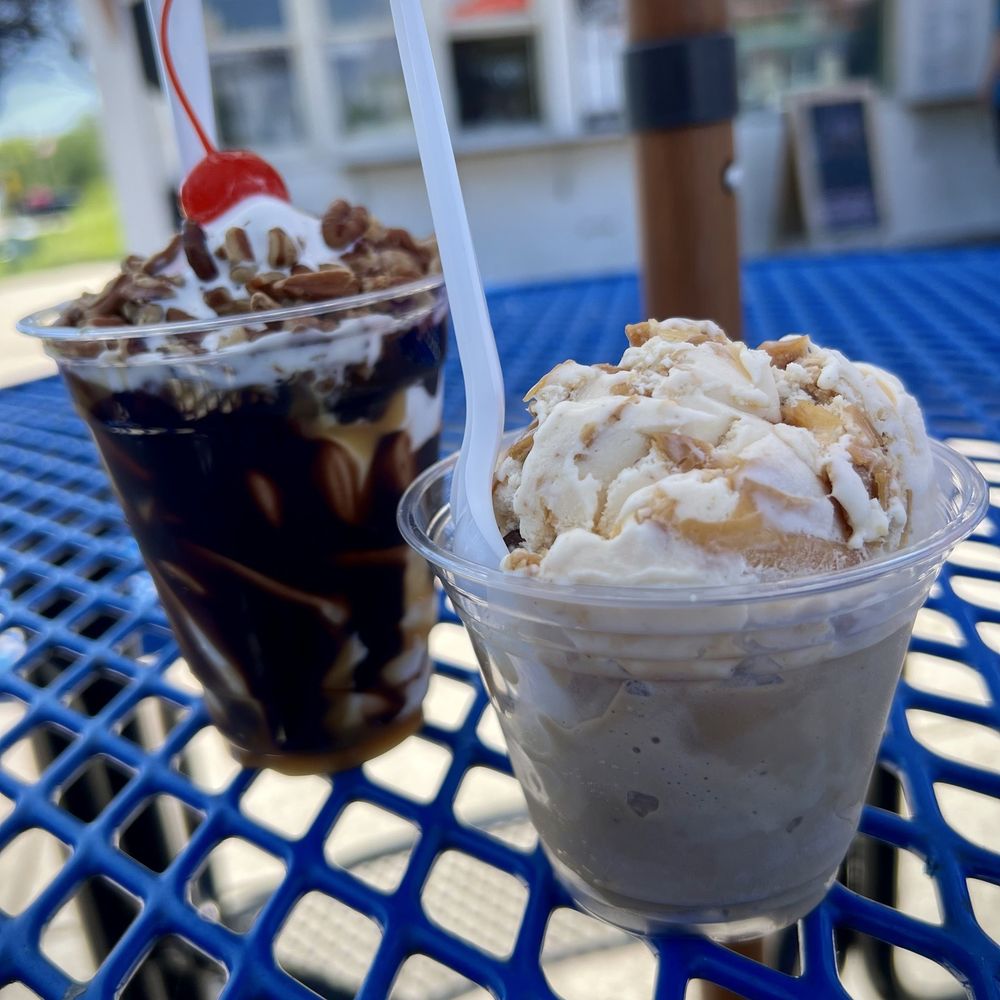 Twisters Ice Cream - Turtle sundae (left) Hard serve (right) - Triple PB Cup top/Coffee Lovers Dream bottom All were fantastic!!! - Ice Cream & Frozen Yogurt Near Me - Montague, Michigan Twisters Ice Cream - Turtle sundae (left) Hard serve (right) - Triple PB Cup top/Coffee Lovers Dream bottom All were fantastic!!! - Ice Cream & Frozen Yogurt Near Me - Montague, Michigan