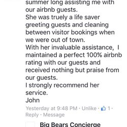 Big Bears Concierge - What one of our clients posted on our website:  thanks John!