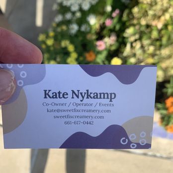 Sweet Fix Creamery - a person holding a business card - Desserts Near Me - Bakersfield, California