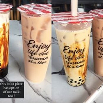 Teaspoon - Left: CARAMEL DREAM with boba!  Right: House Milk Tea - Bubble Tea Near Me - San Diego, California
