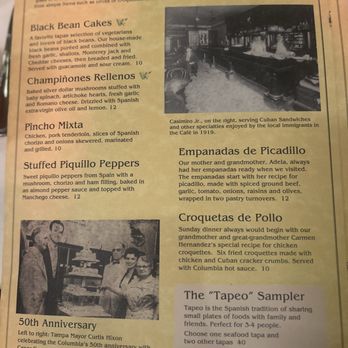 Columbia Restaurant - Menu - Spanish Near Me - Celebration, Florida Columbia Restaurant - Menu - Spanish Near Me - Celebration, Florida