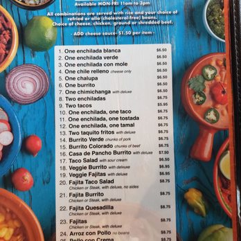 La Casa De Pancho - Lunch menu - Mexican Near Me - Bellevue, Iowa