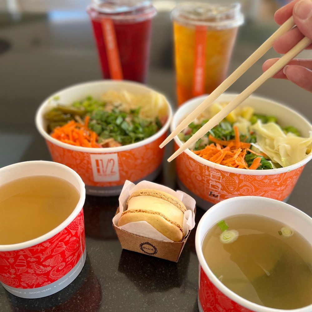 Poki One N Half - a bowl of soup and two cups of soup with chopsticks - Seafood Near Me - San Diego, California Poki One N Half - a bowl of soup and two cups of soup with chopsticks - Seafood Near Me - San Diego, California