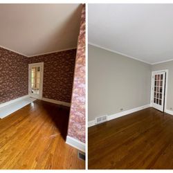 Chicago Painters - Before and after of wallpaper removal/drywall repair/painting in Evanston using Sherwin Williams paint!