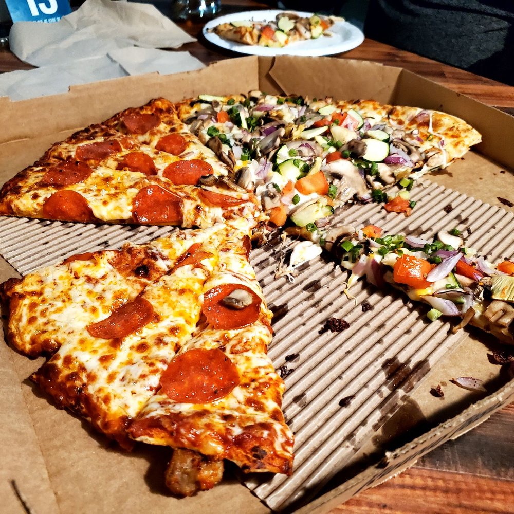 XL Pizza, half pepperoni, half ultimate veggie