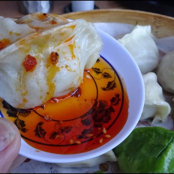 Tasty Dumpling - "Beef Steamed Dumpling," included with the "combination,"  highlighted by chili oil - which was perfect for dipping. - Noodles Near Me - Sacramento, California