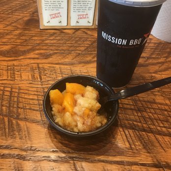 Mission BBQ - Peach Cobbler was delicious even though it was pretty hot. - Barbeque Near Me - Jacksonville, Florida Mission BBQ - Peach Cobbler was delicious even though it was pretty hot. - Barbeque Near Me - Jacksonville, Florida