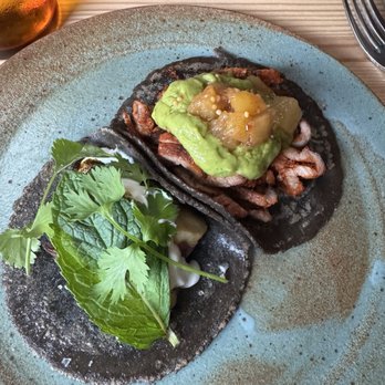A Tí - Sweet potato taco, al pastor taco with blue corn tortilla - Mexican Near Me - Los Angeles, California A Tí - Sweet potato taco, al pastor taco with blue corn tortilla - Mexican Near Me - Los Angeles, California
