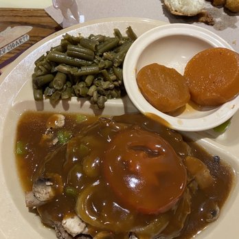 Lamberts Cafe - Chopped steak, smothered with green beans and candies sweet potatoes - American Near Me - Sikeston, Missouri Lamberts Cafe - Chopped steak, smothered with green beans and candies sweet potatoes - American Near Me - Sikeston, Missouri
