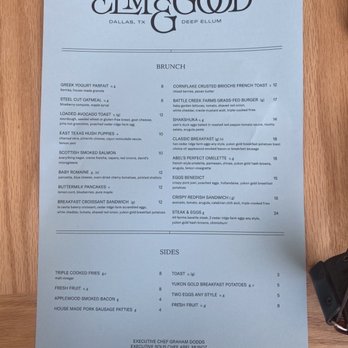 Elm & Good - Brunch Menu - New American Near Me - Dallas, Texas Elm & Good - Brunch Menu - New American Near Me - Dallas, Texas