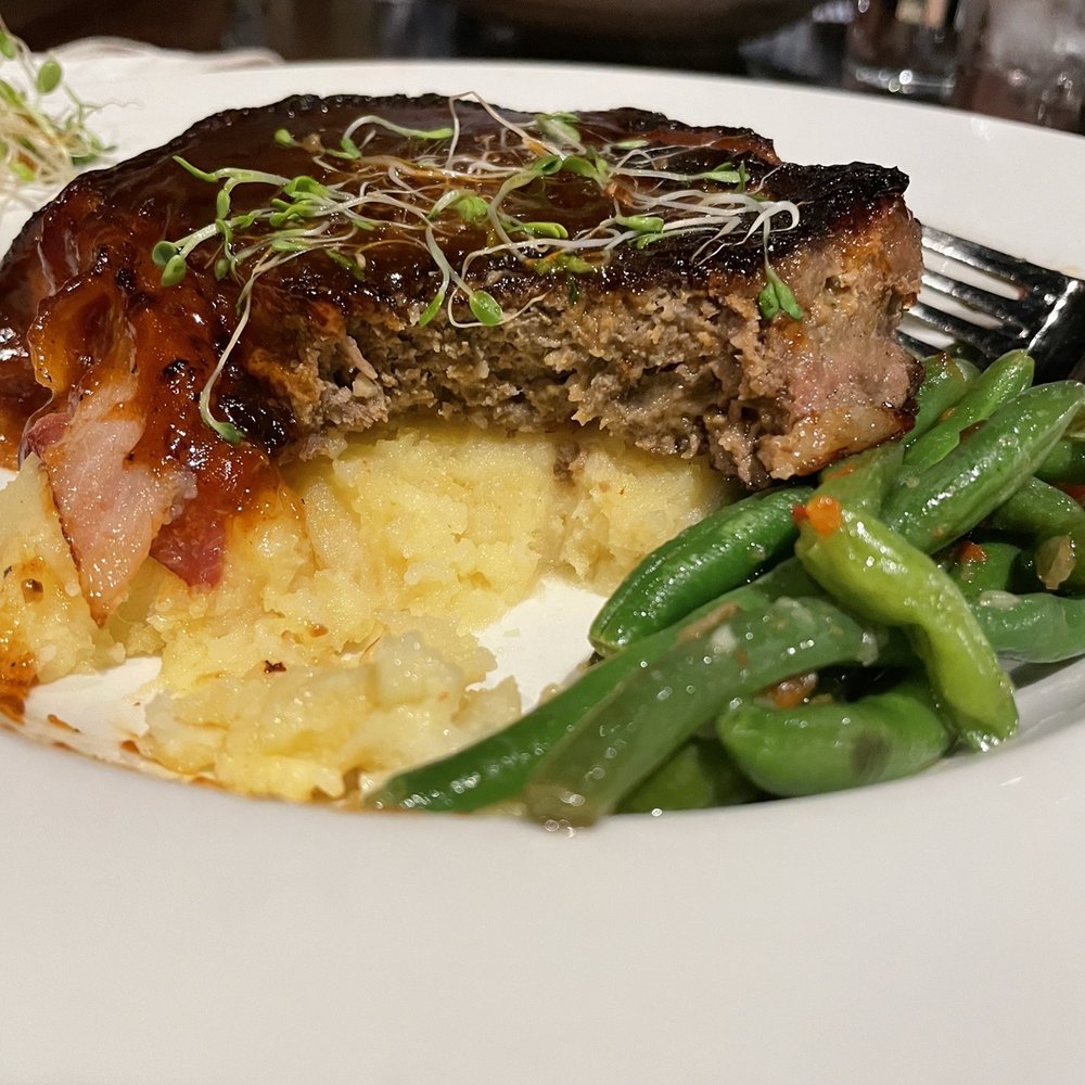 The Fifth - Bacon wrapped meatloaf (cut into) - New American Near Me - Richardson, Texas The Fifth - Bacon wrapped meatloaf (cut into) - New American Near Me - Richardson, Texas