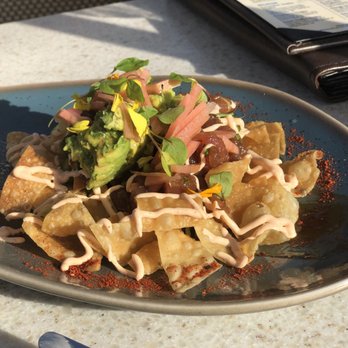 Poseidon on the Beach - Yellowfin Ahi Tuna Poke Nachos (Raw) - Seafood Near Me - Del Mar, California Poseidon on the Beach - Yellowfin Ahi Tuna Poke Nachos (Raw) - Seafood Near Me - Del Mar, California