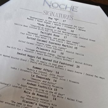 Noche - Menu cocktails - Italian Near Me - Covington, Kentucky