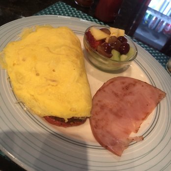 Breakfast at Angelo’s - Summer omelette (tomatoes, basil and mozzarella) with ham and fruit! Worth all of the $8.50. Yum! - Cafes Near Me - Newington, Connecticut