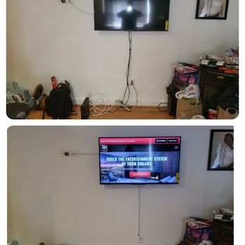 Ultimate TV Mounting - Another On-wall Concealment. Modem mounted behind TV. - TV Mounting Near Me - Glenn Dale, Maryland