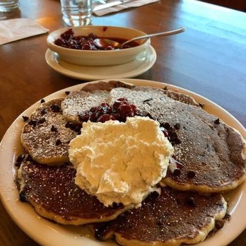 The Original Pancake House - Chocolate Chip Pancakes with a side of Kijafa Cherry Sauce. - Breakfast & Brunch Near Me - Boise, Idaho