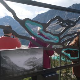The amount of Peyto Glacier receding over 122 years. The amount of Peyto Glacier receding over 122 years.