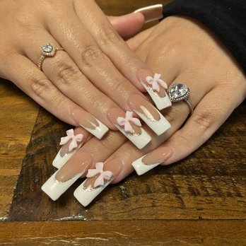 290 Nail Spot - French tips with bows - Waxing Near Me - Cypress, Texas 290 Nail Spot - French tips with bows - Waxing Near Me - Cypress, Texas
