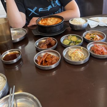 Hodori Restaurant - kimchi beef soup added ramen noodles, sides - Korean Near Me - Mesa, Arizona