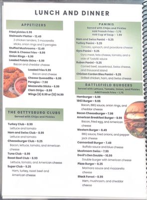 Menu photo 8 Steinwehr Diner Gettysburg, PA