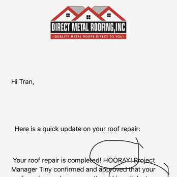 Direct Metal Roofing - again, they assumed we are happy and satisfied and demaned for money even they did terrible job - Roofing Near Me - Cocoa, Florida Direct Metal Roofing - again, they assumed we are happy and satisfied and demaned for money even they did terrible job - Roofing Near Me - Cocoa, Florida