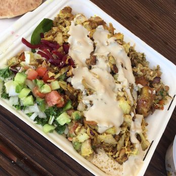 Falafel Stop - Chicken shawarma plate with Israeli salad, rice and side of pita - Falafel Near Me - Sunnyvale, California