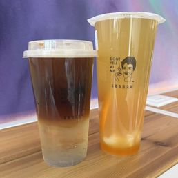 Americano with honey (left), orange lychee four seasons green tea (right) Americano with honey (left), orange lychee four seasons green tea (right)