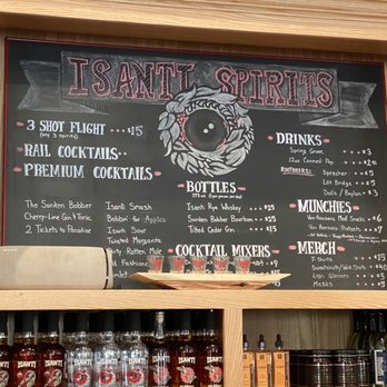 Isanti Spirits - a menu on a blackboard - Distilleries Near Me - Isanti, Minnesota