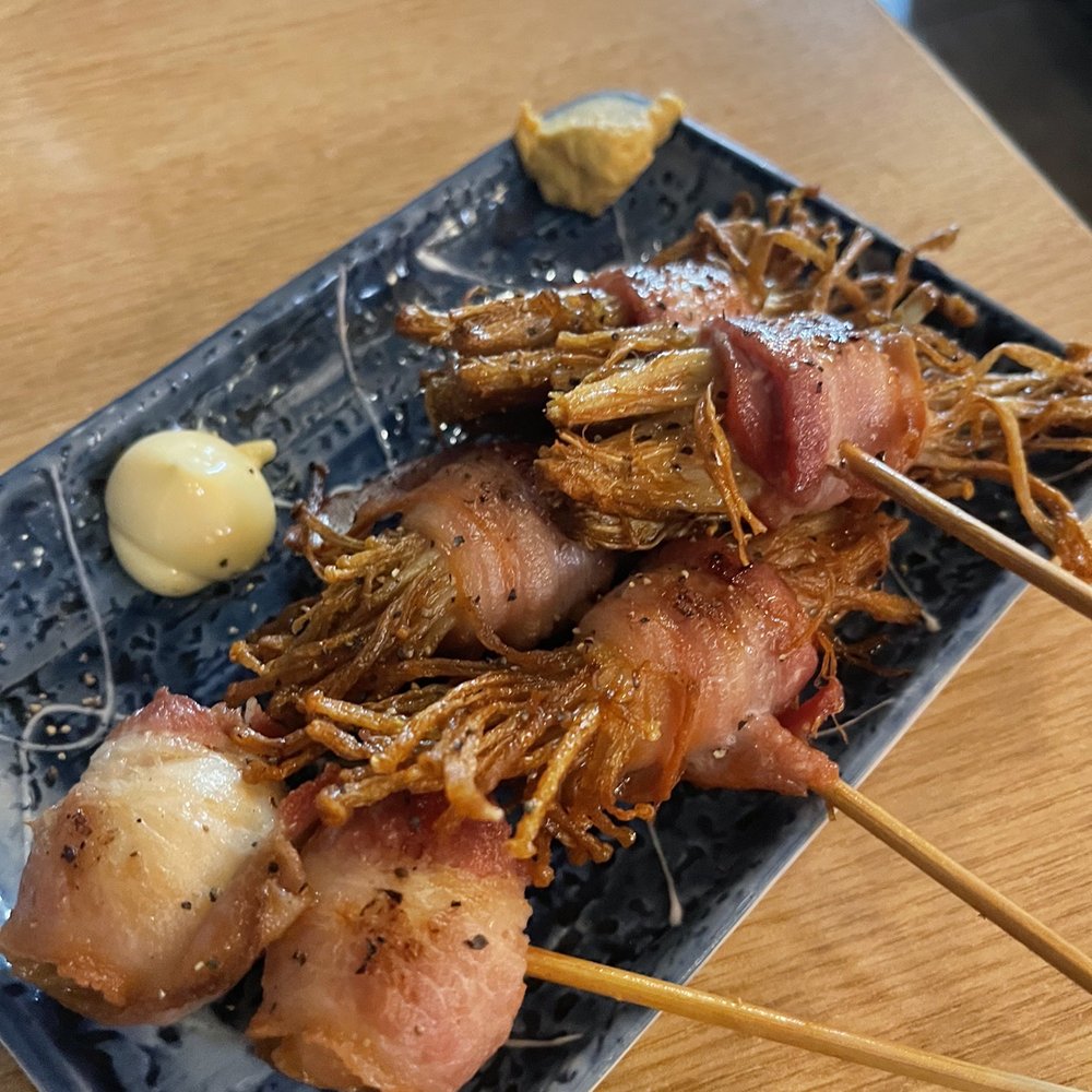 Torikyu - Bacon wrapped quail eggs and enoki - Japanese Near Me - Honolulu, Hawaii Torikyu - Bacon wrapped quail eggs and enoki - Japanese Near Me - Honolulu, Hawaii