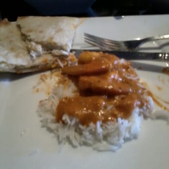 Kama - Shrimp Makhani / Tikka Masala, Rice, and Amritsari Kulcha on the plate (placed by me) - Indian Near Me - La Grange, Illinois