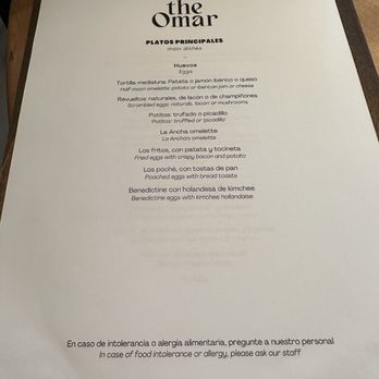 Thompson Madrid - Breakfast menu 10/26/22 - Hotels Near Me - Madrid, M