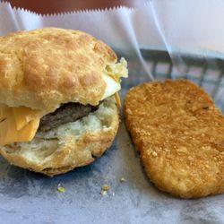 Tudor's Biscuit World - The "Ron" combo (sausage, egg, cheese)--w/giant iced tea, absurdly good value for under $6