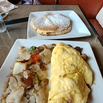 The Pan - Meat Lover's omelette w/potatoes. Cinnamon Roll pancake. - Breakfast & Brunch Near Me - Lomita, California The Pan - Meat Lover's omelette w/potatoes. Cinnamon Roll pancake. - Breakfast & Brunch Near Me - Lomita, California