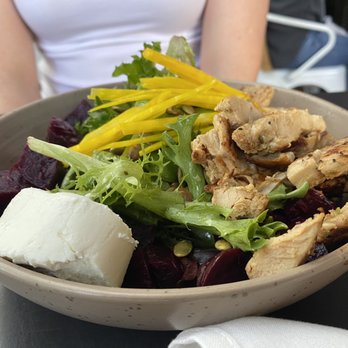 Mour Cocina | Bodega - Beets Goat Cheese and Beets Salad with chicken. - Wine Bars Near Me - Austin, Texas Mour Cocina | Bodega - Beets Goat Cheese and Beets Salad with chicken. - Wine Bars Near Me - Austin, Texas