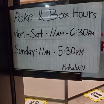 Poke & Box - Their "hours" during Covid-19. They don't actually close at these times, however, so go early! - Poke Near Me - Honolulu, Hawaii Poke & Box - Their "hours" during Covid-19. They don't actually close at these times, however, so go early! - Poke Near Me - Honolulu, Hawaii