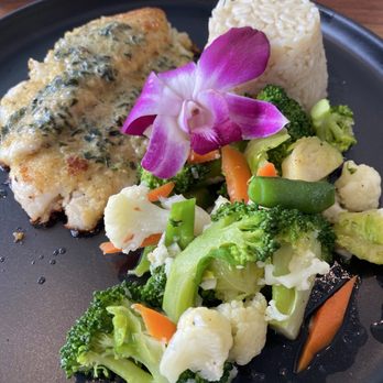 Firefish Grill - The sole with veggies and rice pilaf - New American Near Me - Santa Cruz, California Firefish Grill - The sole with veggies and rice pilaf - New American Near Me - Santa Cruz, California