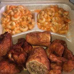 Wing and shrimp plate with double Mac and Philly cheesesteak egg roll Wing and shrimp plate with double Mac and Philly cheesesteak egg roll