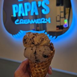 Medium (2 scoop) - Salted Caramel Crunch (top) and Cookies & Cream (bottom) in a waffle cone