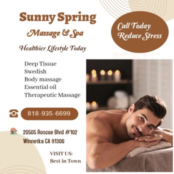 Sunny Spring - The full body massage targets all the major areas of the body that are most subject to strain and
discomfort including the ne... - Massage Near Me - Winnetka, California