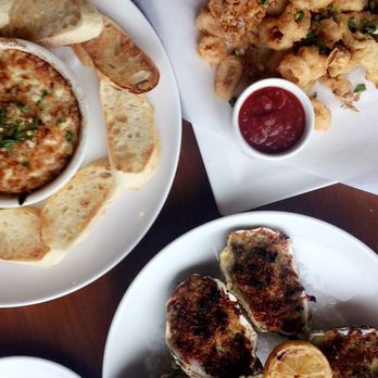 Horatio's - Calamari, oysters Rockefeller, and crab & artichoke dip. Yay for fatty foods lol. - Seafood Near Me - San Leandro, California