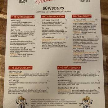 Annam VL - Menu showing soup choices for each day. - Vietnamese Near Me - Portland, Oregon