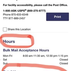 Colt Post Office - Hours of operation