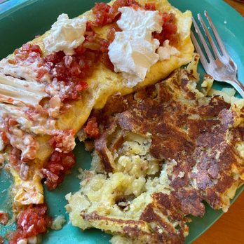 Stack'em High Pancakes & So Forth - Spanish omelet (after I put the salsa & sour cream on) - Pancakes Near Me - Kill Devil Hills, North Carolina