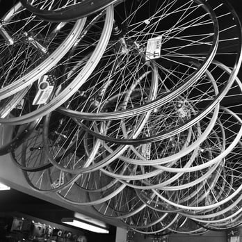 Stotts Bicycles - H&S Bicycles Wheels hanging from the ceiling. - Bikes Near Me - Burbank, California