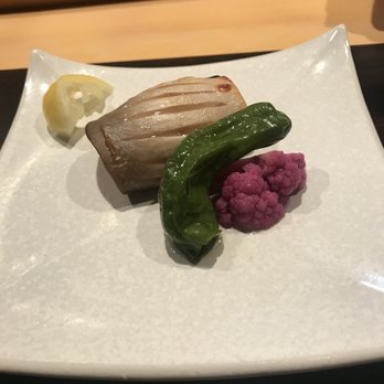 Yuji - Silver pomfret with pickled cauliflower and shishito - Japanese Near Me - San Francisco, California Yuji - Silver pomfret with pickled cauliflower and shishito - Japanese Near Me - San Francisco, California
