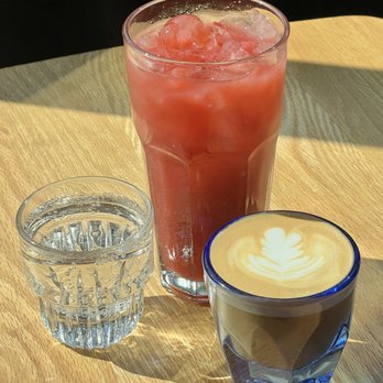 Third Space - Strawberry Agua Fresca, Cortado, sparkling water (traditional side for the Cortado) - Cafes Near Me - Tacoma, Washington Third Space - Strawberry Agua Fresca, Cortado, sparkling water (traditional side for the Cortado) - Cafes Near Me - Tacoma, Washington