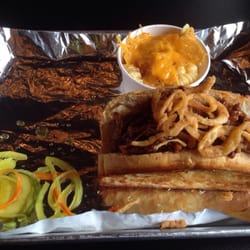 Bell's BBQ - Pulled pork, Mac and cheese, and homemade pickles.