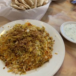 Chicken Biryani and Garlic Naan with Raita